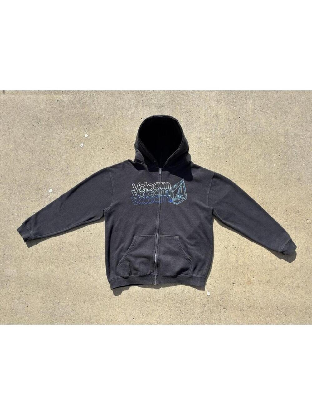 Volcom Black Zip-Up Hoodie with Logo Print